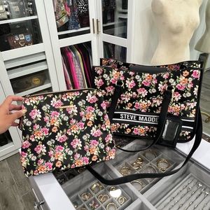Steve Madden Floral Tote with ID Wallet and matching Crossbody Pouch